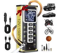 Tire Inflator Portable Air Compressor, 150PSI & 20000mAH Smart Air Pump for Car Tires, Portable Tire Inflator for Car with Pressure Gauge, Pocket Air Compressor for Cars, Bike, Motorcycle, Ball