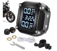 Tire Monitoring System - LCD Display, External Sensor Kit IP65 Waterproof M5 Tyre Detector, Motorcycle Wireless Pressure Alarm | Digital TP-MS High Precision Gauge for Road Safety Riding Touring