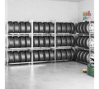 Tire Rack 4pc Silver Galvanised Steel 110x40x200cm 3-Level Heavy Duty 12TiresMax