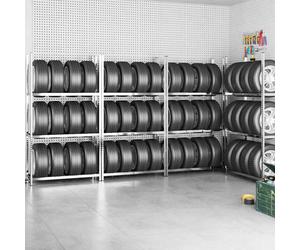 Tire Rack 4pc Silver Galvanised Steel 110x40x200cm 3-Level Heavy Duty 12TiresMax