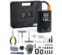 Tire Repair Kit with Portable Air Compressor, Tire Plug Kit 58PCS with Cordless Tire Inflator (150 PSI) for Car, Motorcycle, Tractor, Truck, Ball