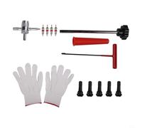 Tire Valve Core Replacement Kit 13 Pieces Featuring Valve Stem Puller T-Shaped Hook Tapered Positioning Tube and 4-Way Tool for Cars ATVs Trucks