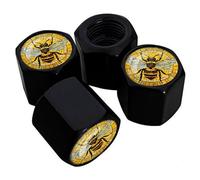 Tire Valve Stem Caps, 4 Pack Universal Fit for Cars, Trucks, SUVs, Motorcycles, Durable, Long-Lasting, Airtight Seal - 3D Circular Stained Glass with Bumblebee Pattern