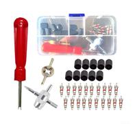 Tire Valve Stem Repair Kit with 4-in-1 Tool(33PC silver) | for premium copper material, enhances resistance, extends for service life, nickel zinc alloy