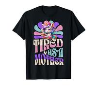 Tired as a Mother Funny Unicorn Groovy Retro Mom T-Shirt