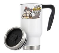 Tired Cat Confused About Work Plan Vacuum Insulated Thermal Travel Coffee Mug 480ml White