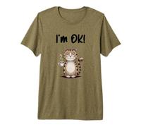 Tired cat with Coffee and a Confused Smile Saying I'm OK Premium T-Shirt