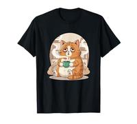 Tired Cat with Coffee Cup Cozy Morning Mood T-Shirt