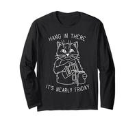 Tired Coffee Cat Funny Almost Friday Mood Long Sleeve T-Shirt