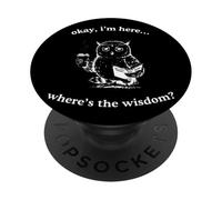 Tired Owl Coffee Book Where's The Wisdom Funny PopSockets Adhesive PopGrip