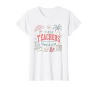 Tired Teachers Summer Club Coastal Beach Vacation Break Value Graphic T-Shirt, Women, White, S