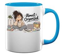 Tired Woman Reflecting on Progress Not Perfection Ceramic Tea Coffee Mug Light Blue