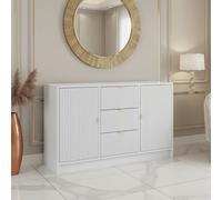 Tireno 2D3Sz White Velvet Grooved Chest Of Drawers Sideboard For Living Room Bedroom Modern Loft 2 Doors 3 Drawers 118 Cm Storage