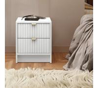 Tireno 2Sz White Velvet Bedside Table With Two Drawers Modern Nightstand For Bedroom Loft Style Elegant Furniture Solid Quality