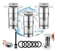 TirEurt 10PCS Pop Up Sink Plug Replacement Set with Strainer Brush, Removable Stainless Steel Floor Filter Drain Stopper for 33-40mm Drain Holes, Universal Sink Plug for Kitchen Bathroom Bathtubs