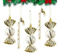 TirEurt Christmas Tree Decorations Candy - Plastic Glitter Candy Canes Bow Christmas Tree Hanging Ornaments, Pre-Hanged Strings Xmas Tree Decoration for X-mas Party Wedding Holiday, 16pcs, Golden