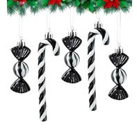 TirEurt Christmas Tree Decorations Candy - Plastic Glitter Candy Canes Bow Christmas Tree Hanging Ornaments, Pre-Hanged Strings Xmas Tree Decoration for X-mas Party Wedding Holiday, 18pcs, Black
