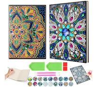 TirEurt Diamond Art Craft Notebook - 2Pcs DIY Rhinestone Mandala A5 Notebook, Leather Cover Blank Writing Journal Diary Sketchbook Back to School Gift Stationery Set for Students Office School