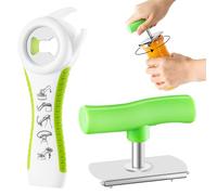 TirEurt Effortless Arthritis Jar Opener - 2pcs Easy Open Jar Opener with Adjustable Handle, Stainless Steel Lids Off Jar Opener with 5 in 1 Bottle Opener, Can Opener for Weak Hands, Seniors, Arthritis
