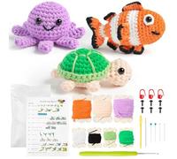 TirEurt Ocean Animal Crochet Kit for Beginner, 24Pcs Cute Sea Art Craft Toys Set with Needle Stuffing Step-by-Step Video Tutorials, Learn to Crochet Starter Pack for Boys Girls Handmade Birthday Gifts