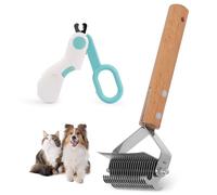 TirEurt Undercoat Rake for Dogs Cats - 2-in-1 Deshedding Brush for Long Haired Pet, Double Sided Dematting Shedding Comb with Nail Clipper, Matted Fur Removal Grooming Tool for Knots Mats Tangles