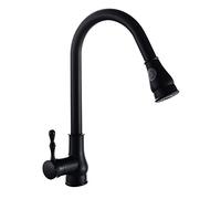 Tirez Le Robinet de l'évier de Cuisine de Cuisine avec pulvérisateur à poignée à poignée à poignée Chaude à Eau Froide Robinet, Robe de Cuisine Noire Rotatif rétractable en Laiton