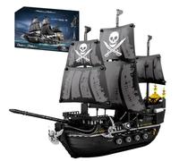 Tirff Black Pearl Pirate Ship Building Blocks Set - Massive Galleon Display Model with Printed Skull Sails, Premium Collectible Construction Toy for Adult Builders & Teens 14+