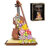 Tirff Violin Flower Bouquet Building Blocks, Artificial Flowers with Roses Campanula, Violin Flower Bouquet Building Decoration Set, Flowers Gift for Adults - 950 Pieces