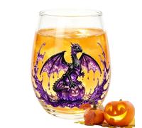 TIrievza Red Wine Glasses 400ml Stemless Drinkware with 2D Printed Dragon