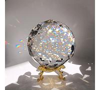 Tirifer Clear Glass Crystal Ball Prisms with Stand, Window Rainbow Maker Sphere Faceted Gazing Ball for Home Décor, Christmas, Wedding, Suncatcher (120mm/4.72in)