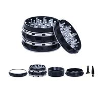 TIRIRS 2.5" 4 Pieces Clear Top Herb Grinder - Aluminium Spice Grinder with Pollen Scraper and Cleaning Brush - Black and Silver