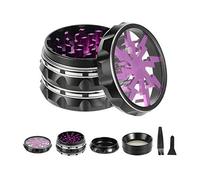 TIRIRS 2.5" 4 Pieces Clear Top Herb Grinder - Aluminium Spice Grinder with Pollen Scraper and Cleaning Brush - Black Body with Purple Lightning on Top