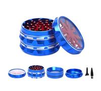 TIRIRS 2.5" 4 Pieces Clear Top Herb Grinder - Aluminium Spice Grinder with Pollen Scraper and Cleaning Brush - Blue and Red
