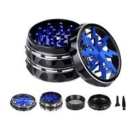 TIRIRS 2.5" 4 Pieces Clear Top Herb Grinder - Aluminium Spice Grinder with Pollen Scraper and Cleaning Brush - Black and Blue.
