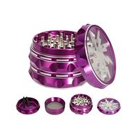 TIRIRS 2.5" 4 Pieces Clear Top Herb Grinder - Aluminium Spice Grinder with Pollen Scraper and Cleaning Brush - Purple Body with Silver Lightning on Top