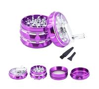 TIRIRS 2.5" 4 Pieces Hand Cranked Clear Top Herb Grinder - Aluminium Spice Grinder with Pollen Scraper and Cleaning Brush, Foldable Handle, Purple Body with Silver Lightning on Top