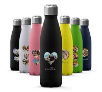 Tirita Custom Photo Personalised Water Bottle - Thermal Travel Flask - Insulated Stainless Steel Bottle - Gym, Office, School Drink - 500ml [06- Photo in Heart with Name on Black]
