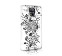 Tirita Hard Phone Case Compatible with Samsung Galaxy S10 Plus PRINTED GLITTER, NOT REAL GLITTER Floral Flowers Black and White Gold B&W