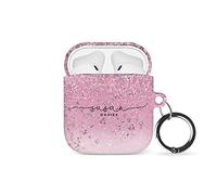 Tirita Personalised Case Compatible with Apple AirPods Pro 2nd generation, Support Wireless Charging with Key Ring Clip [08 - Pink Marble Shimmer Waterfall]