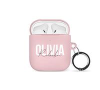 Tirita Personalised Case/Cover compatible with Apple AirPods 1 & 2 Earpods [11 - Pale Pink Big Name Handwritten]