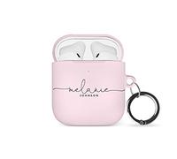 Tirita Personalised Case/Cover compatible with Apple AirPods 1 & 2 Earpods [26 - Name on Pink Handwritten Cursive]