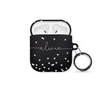Tirita Personalised Case/Cover compatible with Apple AirPods Pro Earpods. [05 - Rose Gold Hearts Rain on Black]