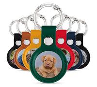 Tirita Personalised Case Custom Photo Picture Image Keyring Holder Compatible with Apple AirTag 1 & 2 - Leather Case with Key Ring for Apple Air Tag [05- Photo in Circle on Green]