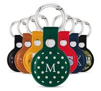 Tirita Personalised Case Keyring Holder Compatible with Apple AirTag 1 & 2 - Leather Case with Key Ring for Apple Air Tag [22- Polka Dots Name on Green]