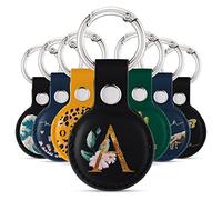 Tirita Personalised Case Keyring Holder Compatible with Apple AirTag 1 & 2 - Leather Case with Key Ring for Apple Air Tag [08- Gold Monogram Roses on Black]