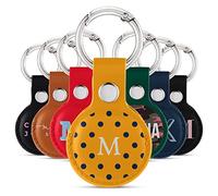 Tirita Personalised Case Keyring Holder Compatible with Apple AirTag 1 & 2 - Leather Case with Key Ring for Apple Air Tag [25- Polka Dots Name on Yellow]