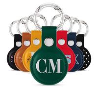 Tirita Personalised Case Keyring Holder Compatible with Apple AirTag 1 & 2 - Leather Case with Key Ring for Apple Air Tag [15- Monogram Initials on Green]