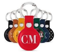Tirita Personalised Case Keyring Holder Compatible with Apple AirTag 1 & 2 - Leather Case with Key Ring for Apple Air Tag [13- Monogram Initials on Red]