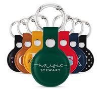 Tirita Personalised Case Keyring Holder Compatible with Apple AirTag 1 & 2 - Leather Case with Key Ring for Apple Air Tag [03- Name Handwritten on Green]