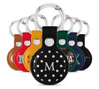 Tirita Personalised Case Keyring Holder Compatible with Apple AirTag - Leather Case with Key Ring for Apple Air Tag [23- Polka Dots Name on Black]
